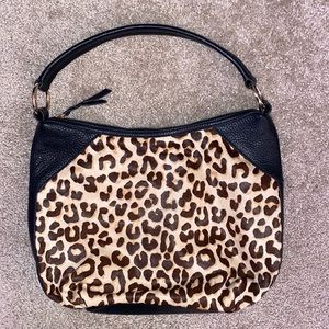 Margot Leopard Calf Hair & Black Leather Hobo Bag